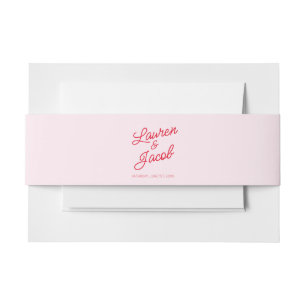 Modern Minimal Minimalist Pink and Red Wedding Invitation Belly Band