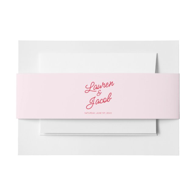 Modern Minimal Minimalist Pink and Red Wedding Invitation Belly Band (Front Example)