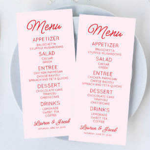 Modern Minimal Minimalist Pink and Red Wedding Menu