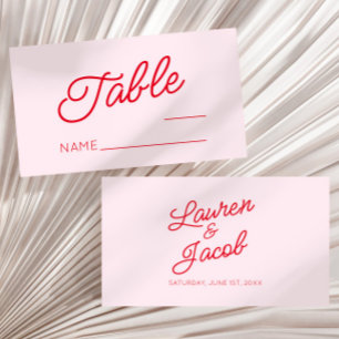 Modern Minimal Minimalist Pink and Red Wedding Place Card