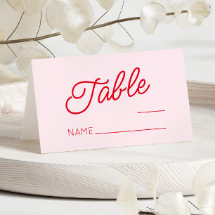 Modern Minimal Minimalist Pink and Red Wedding Place Card