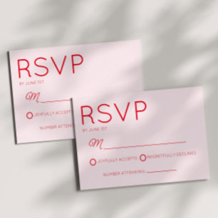 Modern Minimal Minimalist Pink and Red Wedding RSVP Card