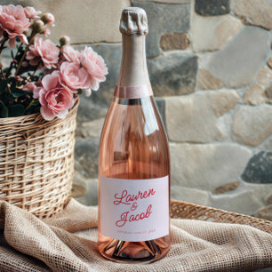 Modern Minimal Minimalist Pink and Red Wedding Sparkling Wine Label