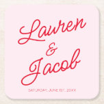 Modern Minimal Minimalist Pink and Red Wedding Square Paper Coaster<br><div class="desc">This is a Modern Minimal Minimalist Pink and Red Wedding Paper Coasters!</div>