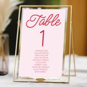 Modern Minimal Minimalist Pink and Red Wedding Table Number
