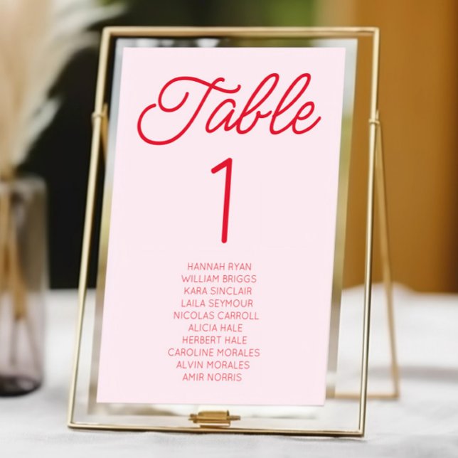 Modern Minimal Minimalist Pink and Red Wedding Table Number (Creator Uploaded)