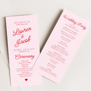 Modern Minimal Minimalist Pink Red Wedding Program