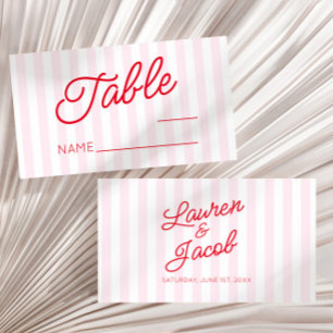 Modern Minimal Minimalist Pink Stripes Red Wedding Place Card
