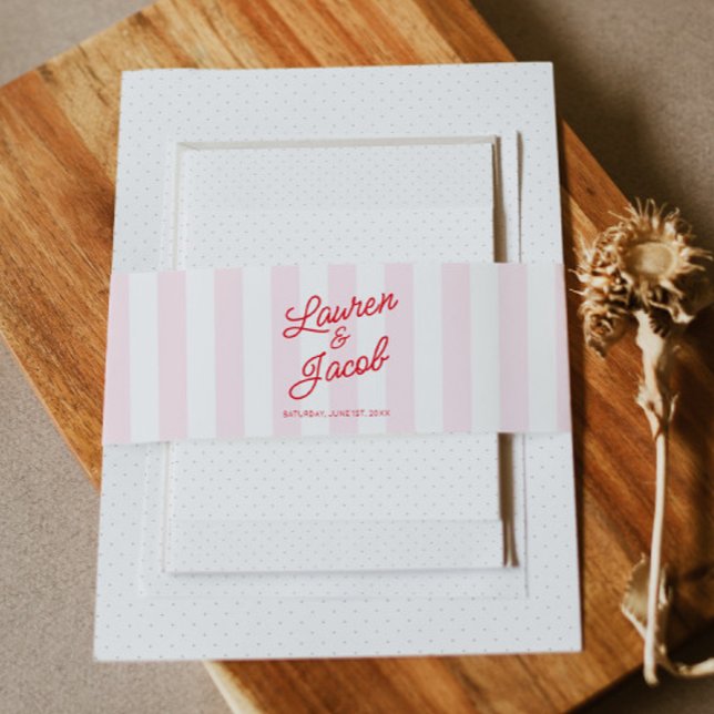 Modern Minimal Minimalist Red Pink Stripes Wedding Invitation Belly Band (Creator Uploaded)