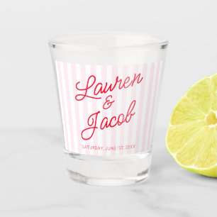 Modern Minimal Minimalist Red Pink Stripes Wedding Shot Glass