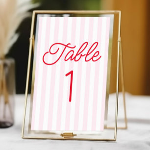 Modern Minimal Minimalist Red Pink Stripes Wedding Table Number