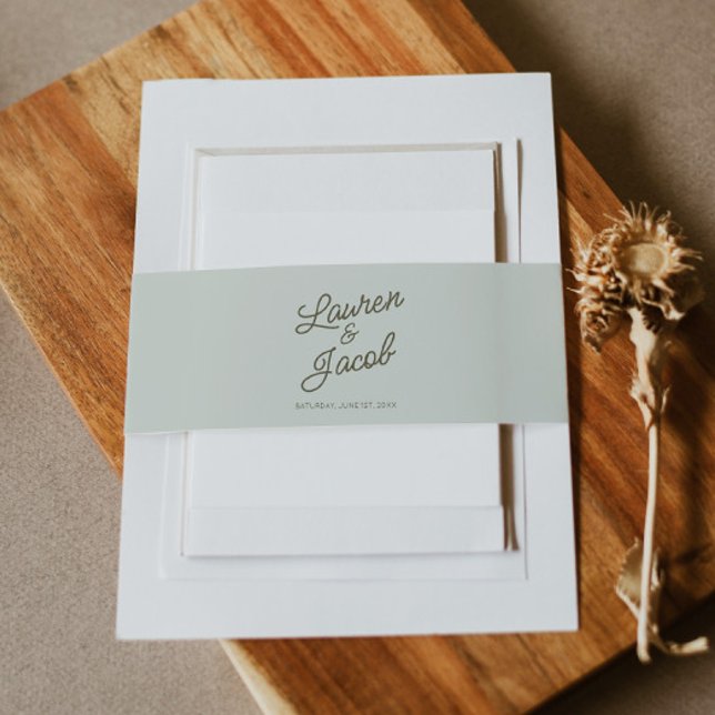 Modern Minimal Minimalist Sage Green Wedding Invitation Belly Band (Creator Uploaded)