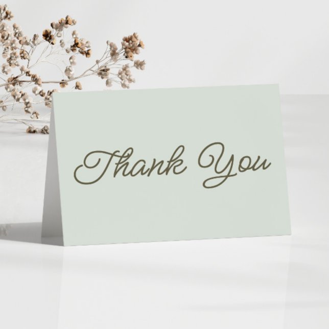 Modern Minimal Minimalist Sage Green Wedding Thank You Card (Creator Uploaded)