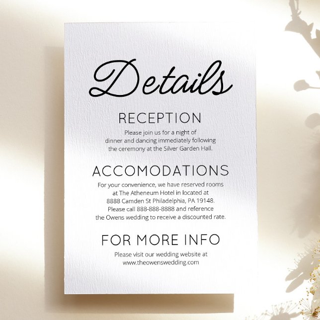 Modern Minimal Minimalist Wedding Details Enclosure Card (Creator Uploaded)