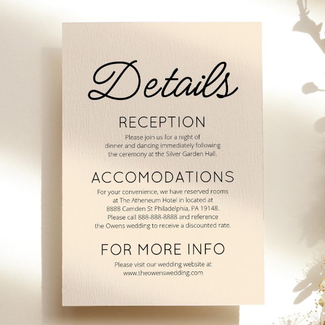 Modern Minimal Minimalist Wedding Details Enclosure Card (Creator Uploaded)