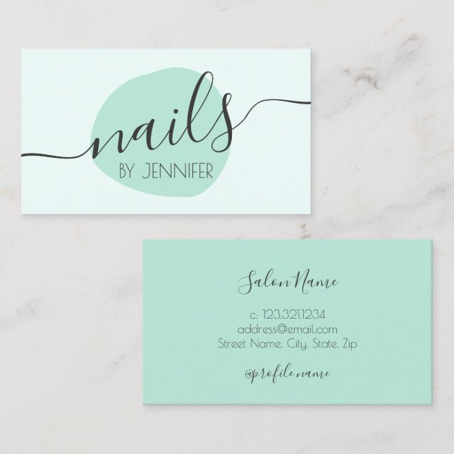 Modern minimal mint green nails business card (Front/Back)