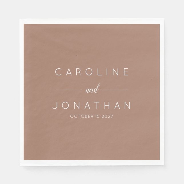 Modern Minimal Mocha Brown Script Custom Wedding Napkin (Front)