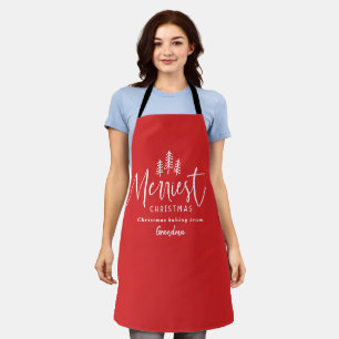 Modern minimal monochrome Christmas family baking Apron
