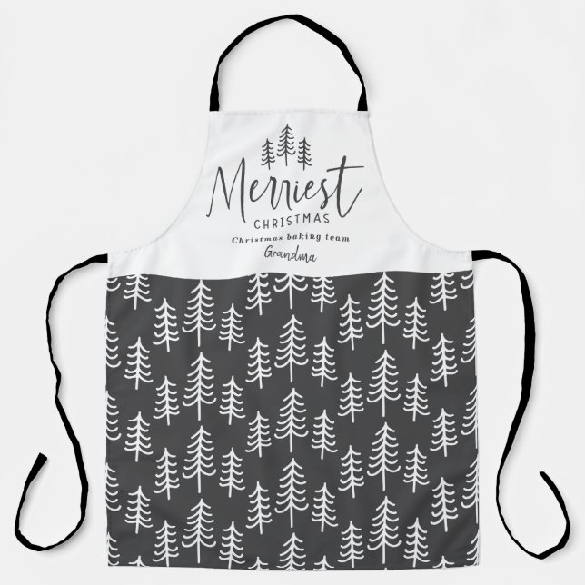 Modern minimal monochrome Christmas family baking Apron (Front)