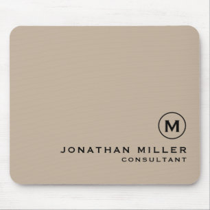 Modern Minimal Monogram Beige Mouse Pad