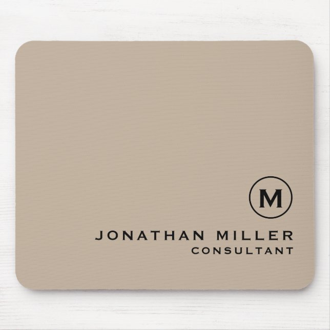 Modern Minimal Monogram Beige Mouse Pad (Front)