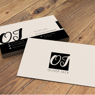 Modern minimal Monogram   Black and Blush Pink Business Card