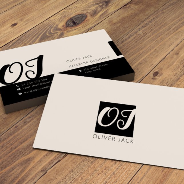 Modern minimal Monogram | Black and Blush Pink Business Card (Creator Uploaded)