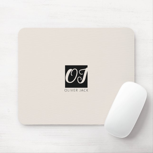 Modern minimal Monogram | Black and Blush Pink Mouse Pad (With Mouse)