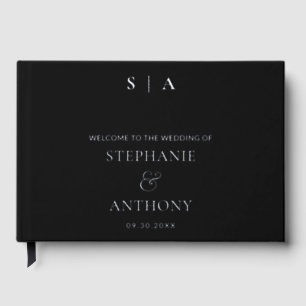 Modern Minimal Monogram Black and Silver Wedding Guest Book