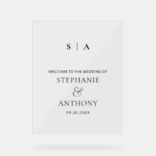 Modern Minimal Monogram Black and White Wedding   Acrylic Sign