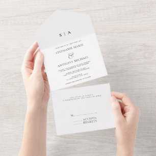 Modern Minimal Monogram Black and White Wedding  All In One Invitation