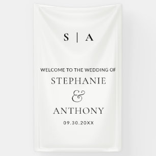 Modern Minimal Monogram Black and White Wedding   Banner