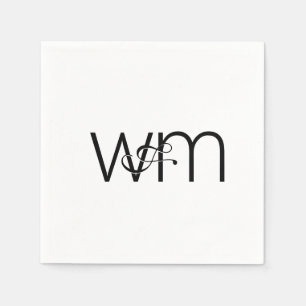 Modern Minimal Monogram Black and White Wedding Napkin