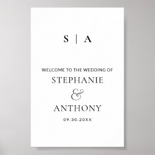Modern Minimal Monogram Black and White Wedding   Poster