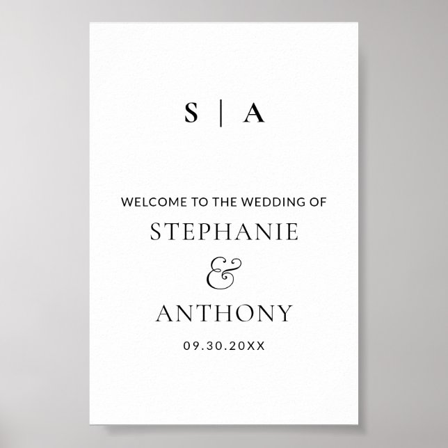 Modern Minimal Monogram Black and White Wedding   Poster (Front)