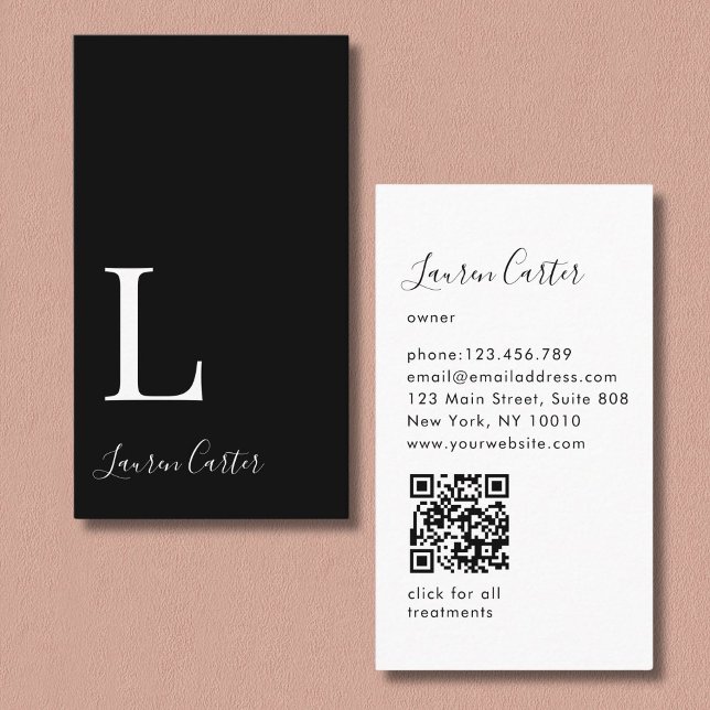 Modern Minimal Monogram Black QR Code Business Card (Modern Minimal Monogram Black QR Code Business Card)