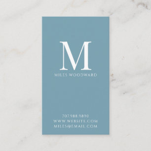 Modern Minimal Monogram Blue Vertical Business Card