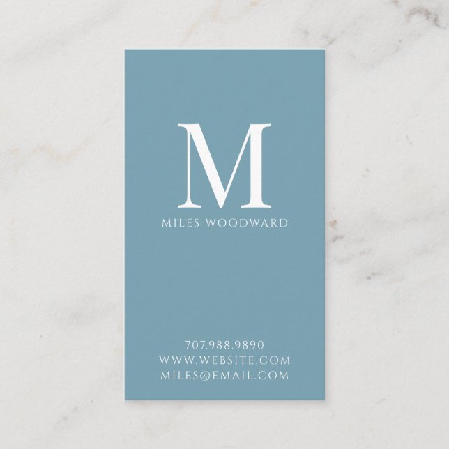 Modern Minimal Monogram Blue Vertical Business Card (Front)