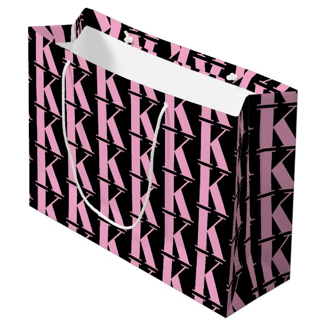 Modern Minimal Monogram Business Black & Pink Large Gift Bag (Front Angled)