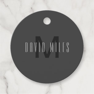 Modern Minimal Monogram Design Editable Dark Grey Favour Tags