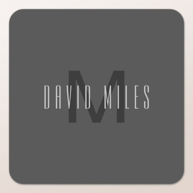 Modern Minimal Monogram Design Editable Dark Grey Square Sticker (Creator Uploaded)
