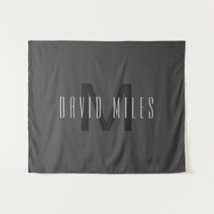 Modern Minimal Monogram Design Editable Dark Grey Tapestry