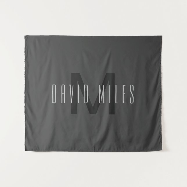 Modern Minimal Monogram Design Editable Dark Grey Tapestry (Front (Horizontal))