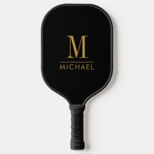 Modern Minimal Monogram Gold Name Custom Black Pickleball Paddle
