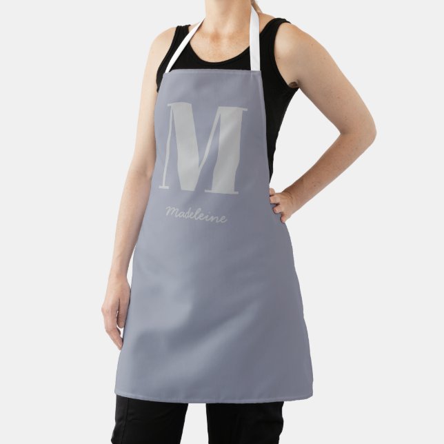 Modern Minimal Monogram Initial Grey Name Apron (Insitu)
