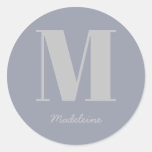 Modern Minimal Monogram Initial Grey Name Classic Round Sticker