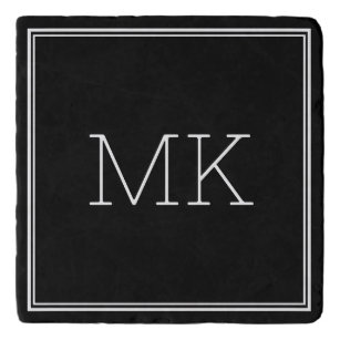 Modern Minimal Monogram Initials Frame Black  Trivet