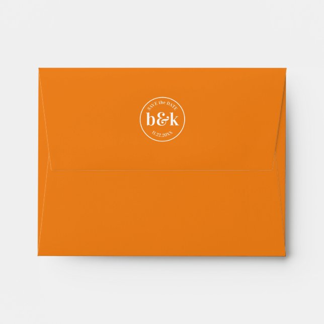 Modern Minimal Monogram Initials Orange Wedding Envelope (Back (Top Flap))