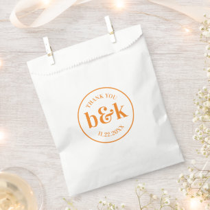Modern Minimal Monogram Initials Orange Wedding Fa Favour Bag
