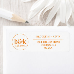 Modern Minimal Monogram Initials Orange Wedding La Return Address Label